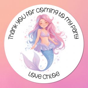 Pink mermaid birthday stickers