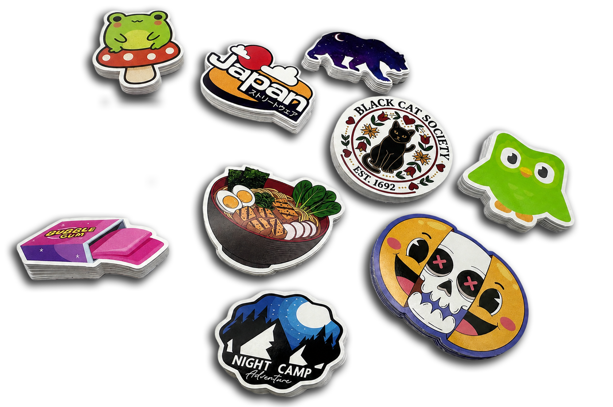 Selection of custom waterproof vinyl stickers printed in the UK