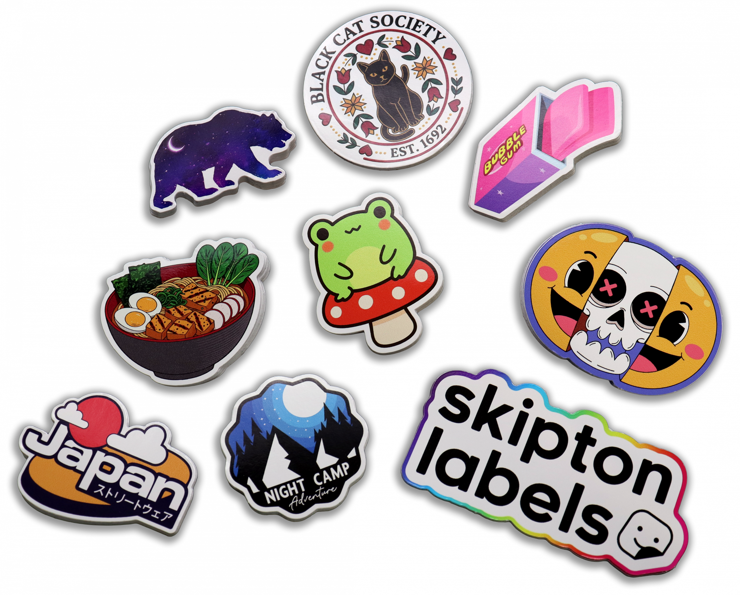 Custom waterproof vinyl stickers Selection of custom waterproof vinyl stickers printed in the UK