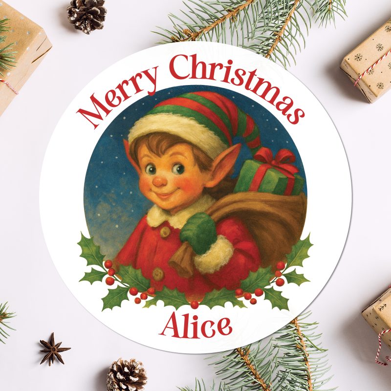Personalised Vintage Christmas Elf Stickers