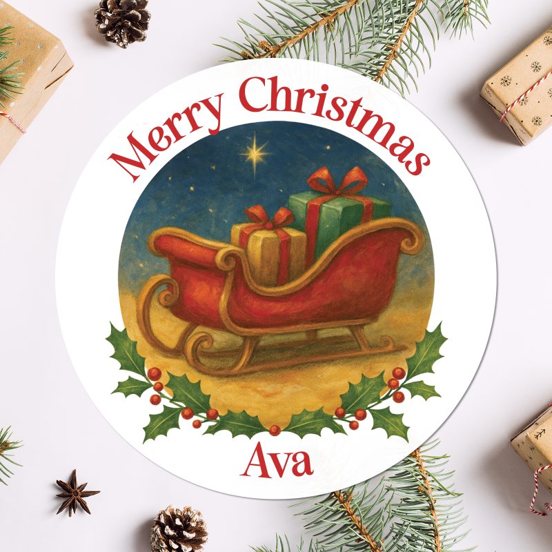 Personalised Santa Sleigh Christmas Stickers