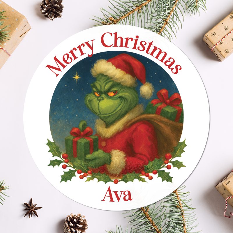 Personalised Grinch Christmas Stickers