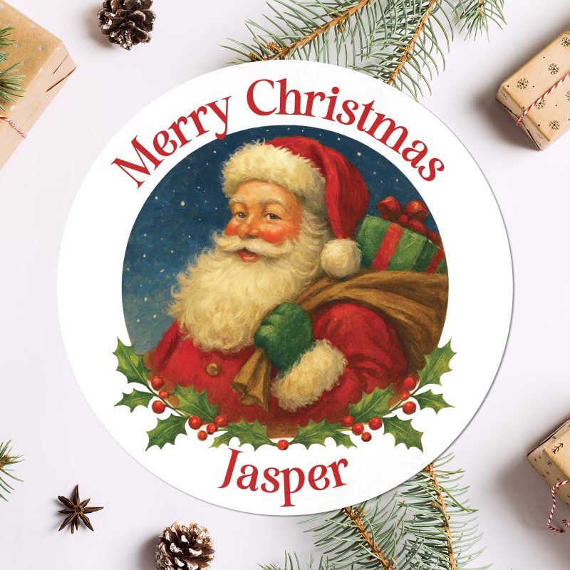 Personalised Vintage Santa Christmas Stickers